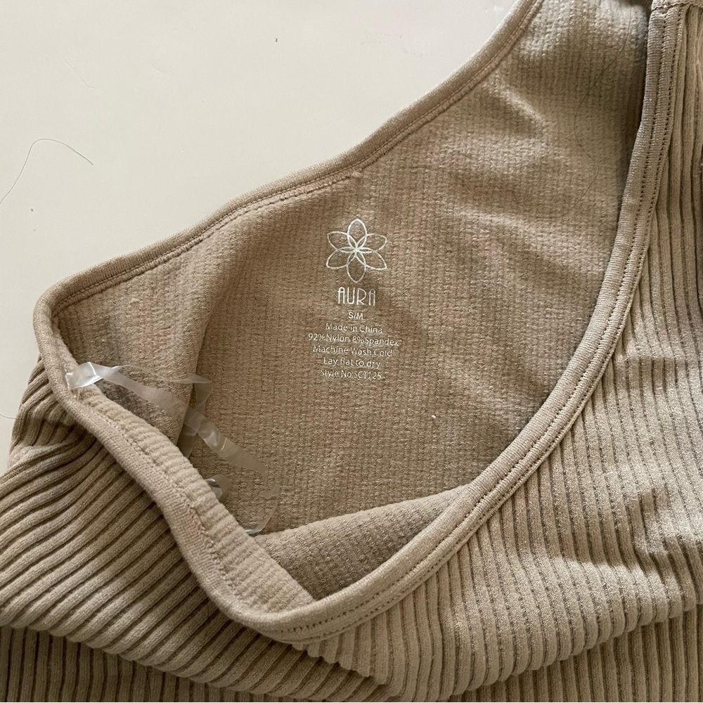 One-Shoulder Ribbed Tan Top - Picture 3 of 3